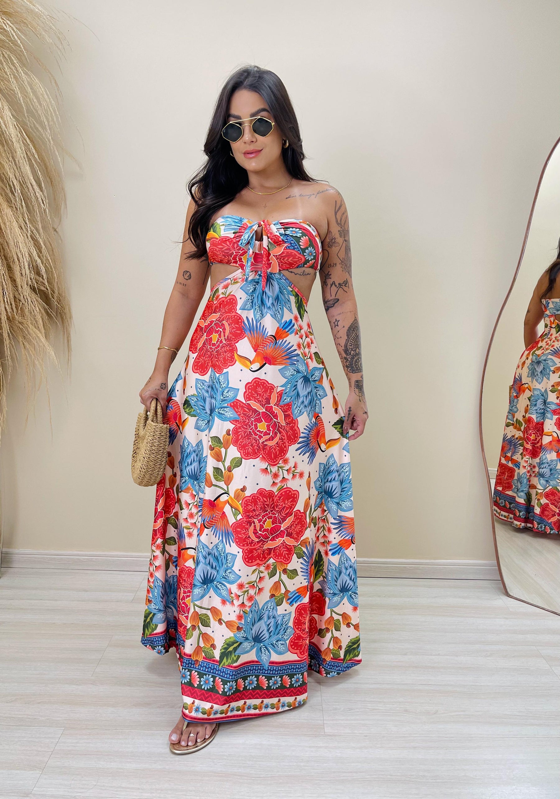 Vestido Longo Alana Araras Tropicais