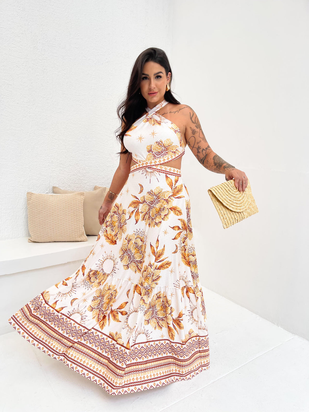 Vestido Maldivas Jardim Dourado